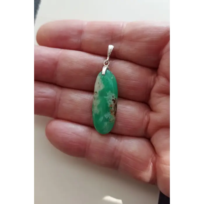 Doğal Krizopras Taşı Gümüş Malzemeli Kolye Ucu 510-11
