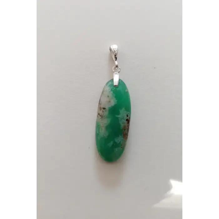 Doğal Krizopras Taşı Gümüş Malzemeli Kolye Ucu 510-11