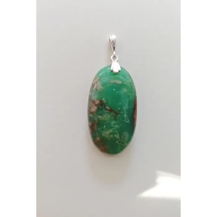 Doğal Krizopras Taşı Gümüş Malzemeli Kolye Ucu 510-12