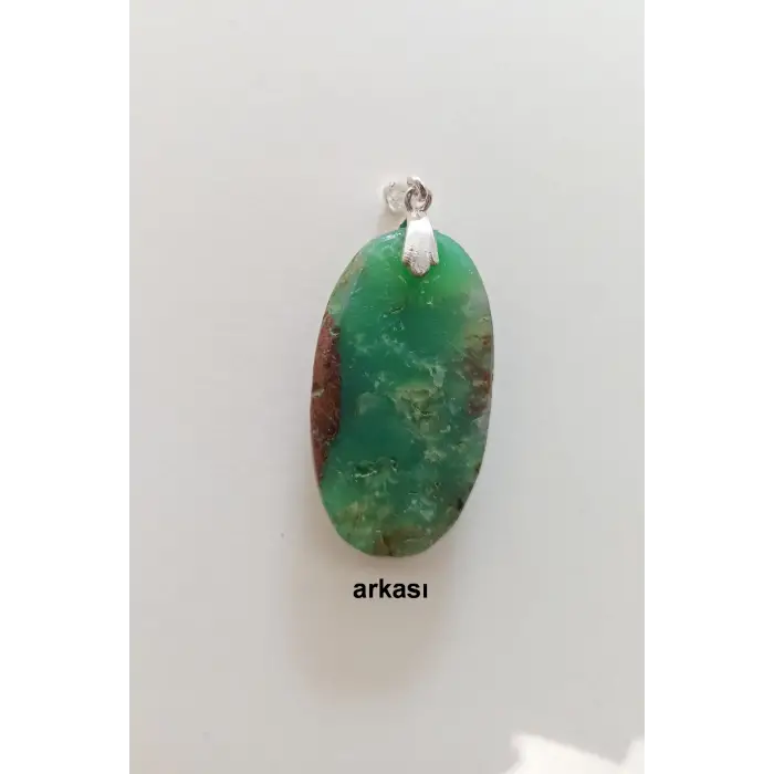 Doğal Krizopras Taşı Gümüş Malzemeli Kolye Ucu 510-12
