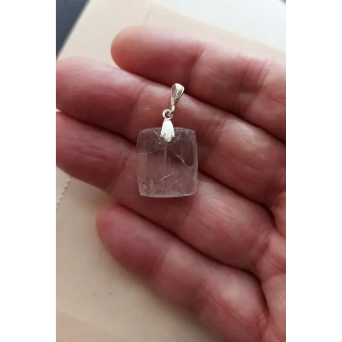 Doğal Kunzit Kristali Gümüş Malzemeli Kolye Ucu 510-1