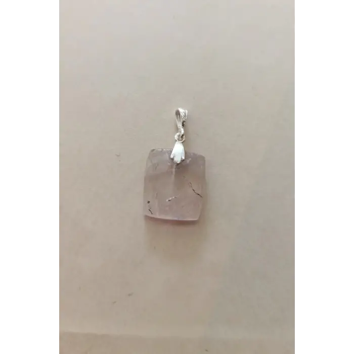 Doğal Kunzit Kristali Gümüş Malzemeli Kolye Ucu 510-1