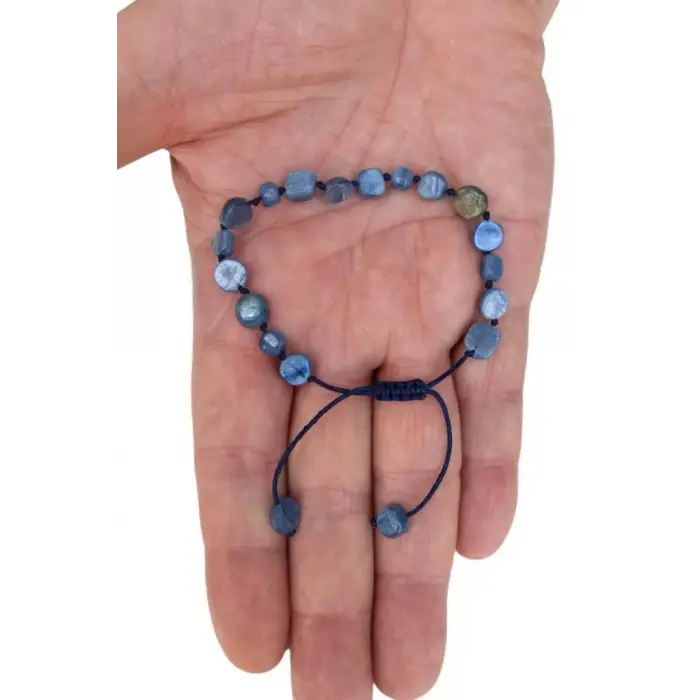 Doğal Kyanit Bileklik, Makrome Ayarlı 404-4