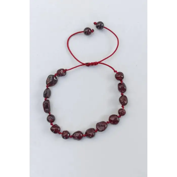 Doğal Lal Garnet Bileklik Makrome Ayarlı 671-4