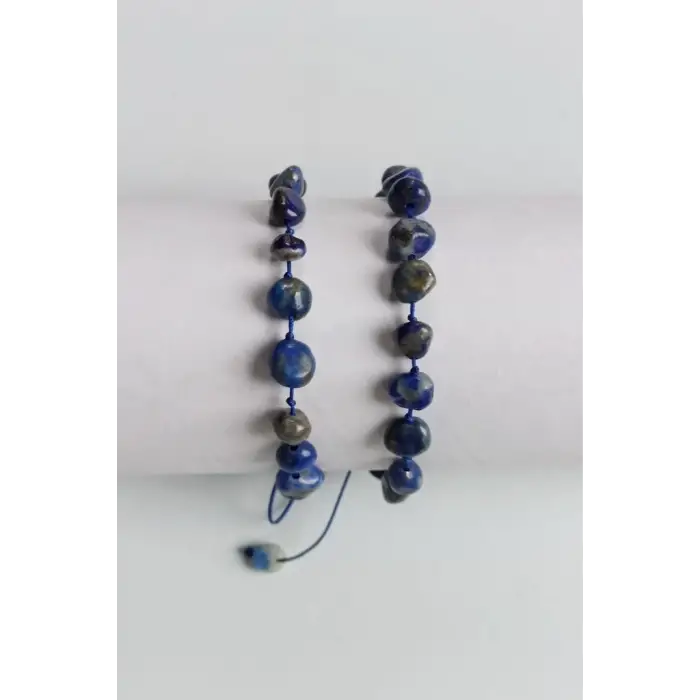 Doğal Lapis Lazuli Bileklik Makrome Ayarlı 417-5