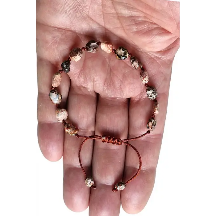 Doğal Leopar Jasper Bileklik Makrome Ayarlı 318-5