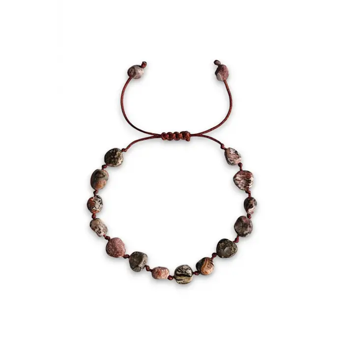 Doğal Leopar Jasper Bileklik Makrome Ayarlı 318-5