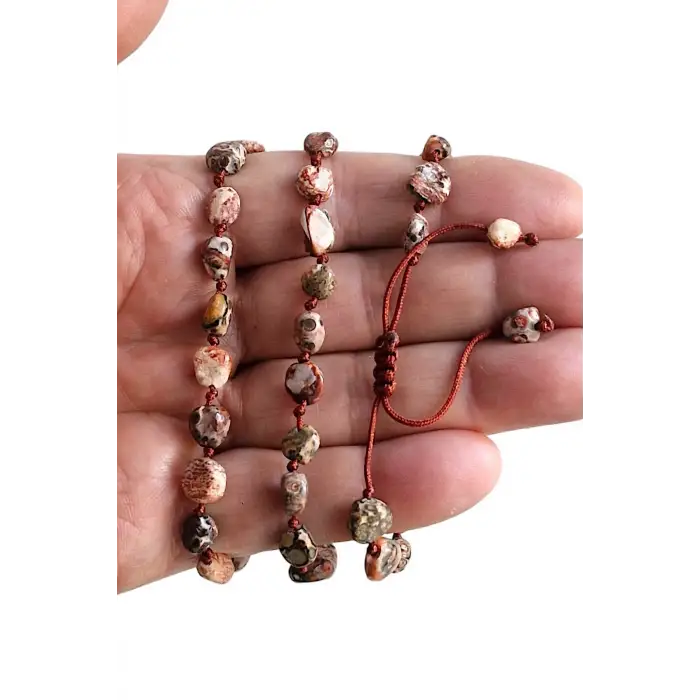 Doğal Leopar Jasper Bileklik Makrome Ayarlı 318-5