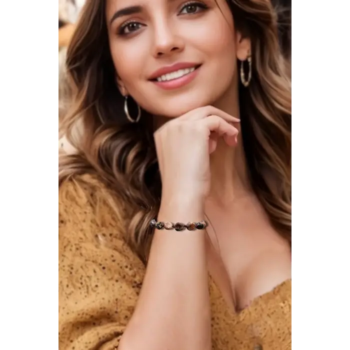 Doğal Leopar Jasper Bileklik Makrome Ayarlı 318-5