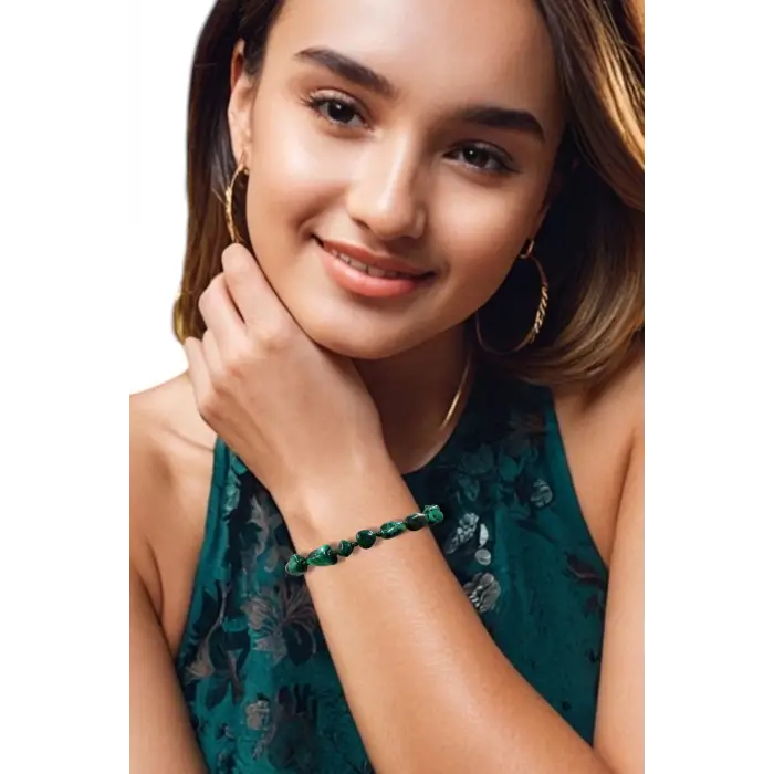 Doğal Malahit, Malakit Bileklik Makrome Ayarlı 323-3