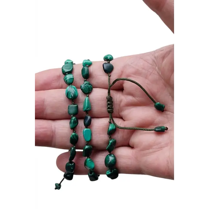 Doğal Malahit, Malakit Bileklik Makrome Ayarlı 323-3