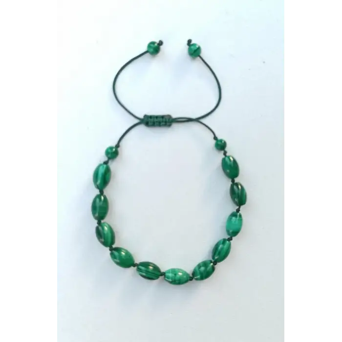 Doğal Malahit, Malakit Bileklik Makrome Ayarlı 655-4