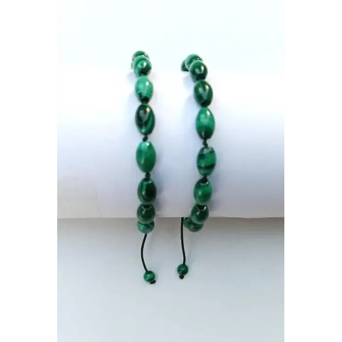 Doğal Malahit, Malakit Bileklik Makrome Ayarlı 655-4