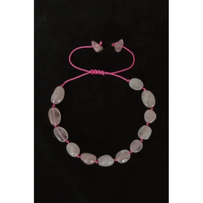 Doğal Pembe Kuvars Bileklik Makrome Ayarlı 654-2