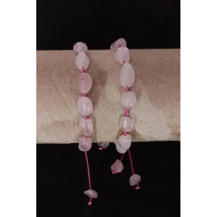 Doğal Pembe Kuvars Bileklik Makrome Ayarlı 654-2