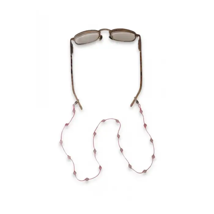 Doğal Pembe Kuvars Taşlı Gözlük İpi 129-5