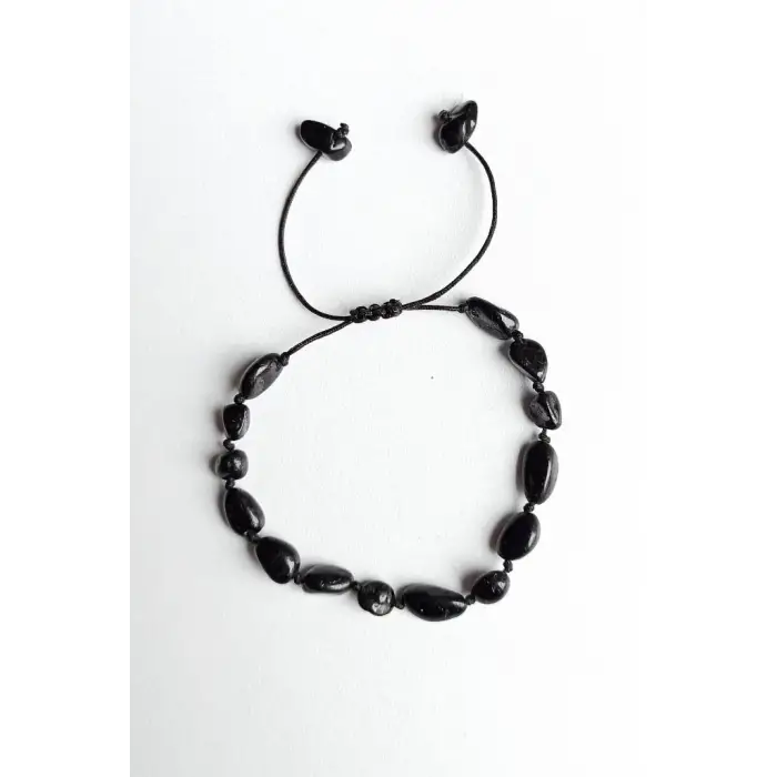 Doğal Siyah Turmalin Bileklik Makrome Ayarlı 647-2