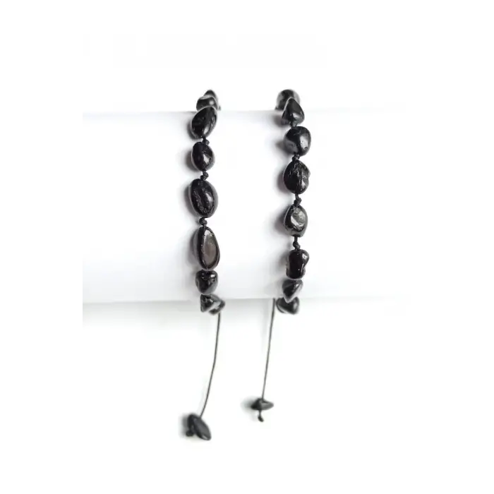 Doğal Siyah Turmalin Bileklik Makrome Ayarlı 647-2