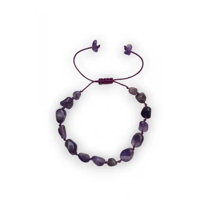Doğal Taş Ametist Bileklik, Makrome Ayarlı 654-3