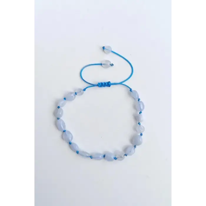Doğal Taş Mavi Akik Bileklik, Makrome Ayarlı 679-2