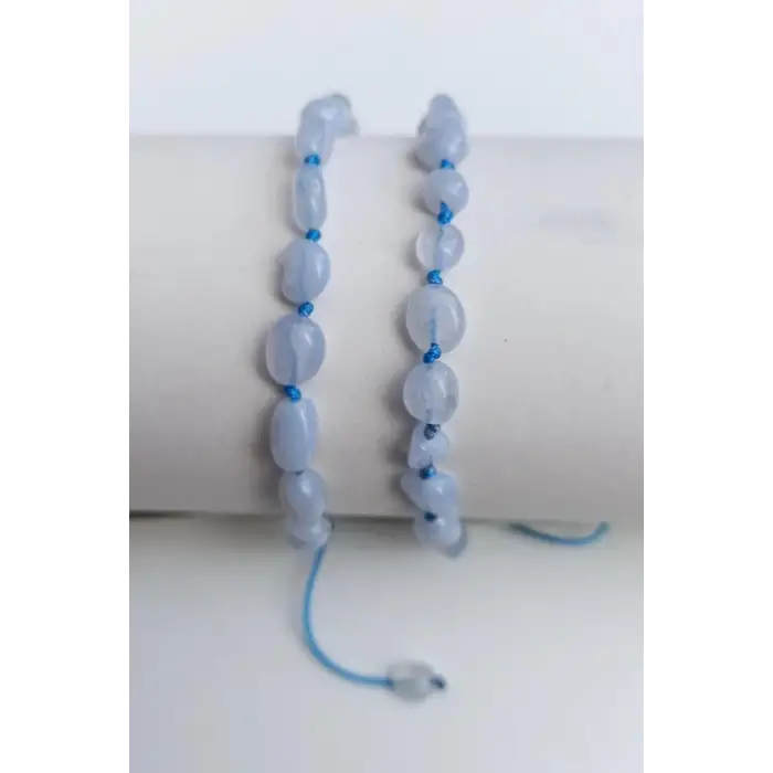 Doğal Taş Mavi Akik Bileklik, Makrome Ayarlı 679-2