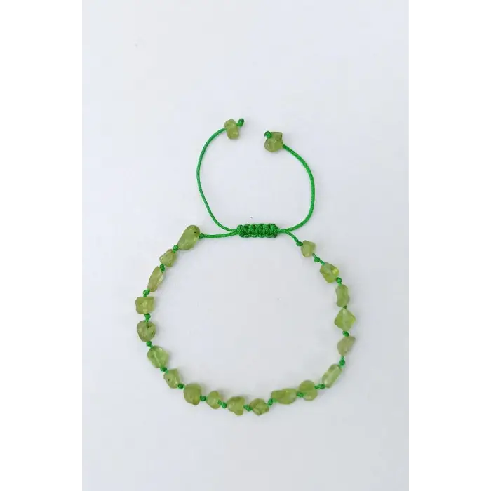 Doğal Taş Peridot Zebercet Bileklik, Makrome Ayarlı 679