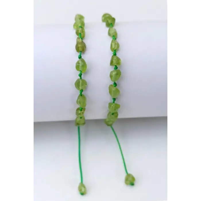 Doğal Taş Peridot Zebercet Bileklik, Makrome Ayarlı 679