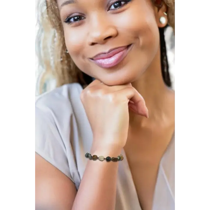 Doğal Taş Riyolit Bileklik, Makrome Ayarlı 654-1