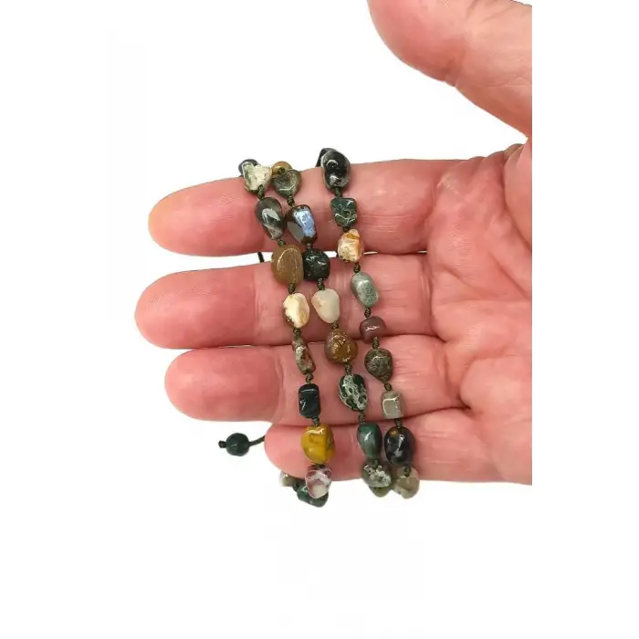 Doğal Taş Riyolit Bileklik, Makrome Ayarlı 654-1