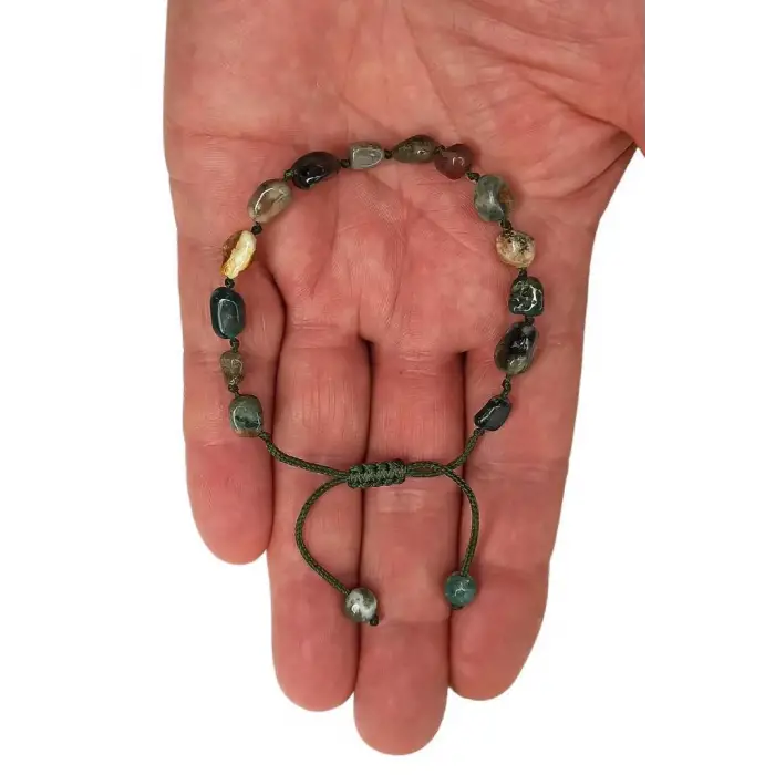 Doğal Taş Riyolit Bileklik, Makrome Ayarlı 654-1