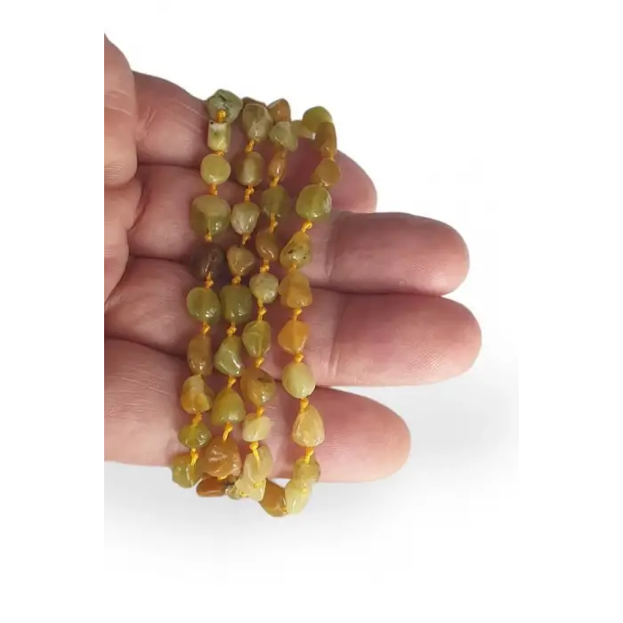 Doğal Yeşil Sarı Opal Bileklik Makrome Ayarlı 619-2