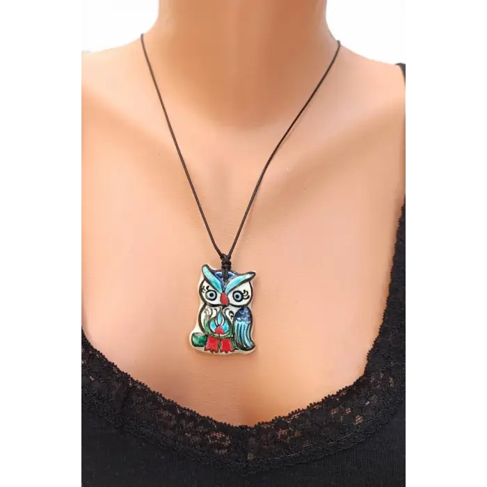 El Yapımı Çini Baykuş Kolye 458