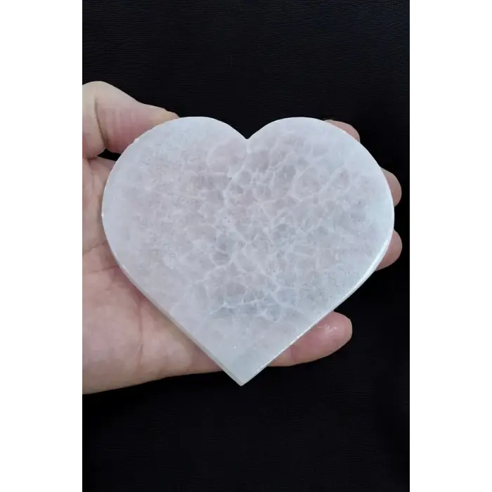 Enerji Yükleyici Beyaz Selenit Kalp Kesim Plaka 45KK