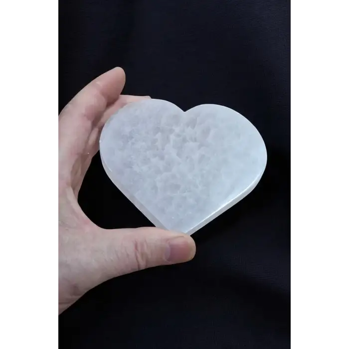Enerji Yükleyici Beyaz Selenit Kalp Kesim Plaka 45KK