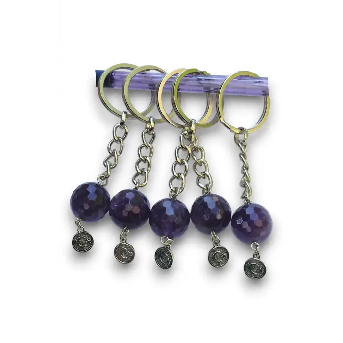 Faset Kesim Ametist Taşı Anahtarlık 127-5