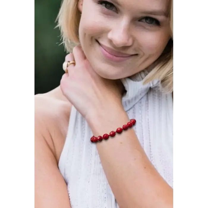 Faset Kesim Mercan Bileklik Makrome Ayarlı 444-8