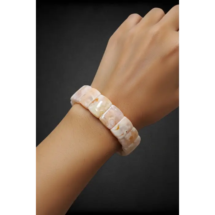 Flower Agate Çiçek Akik Bileklik Elastik Yapılı 528-2