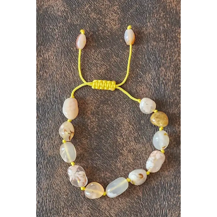 Flower Agate, Çiçek Akik Bileklik, Makrome Ayarlı 545-2