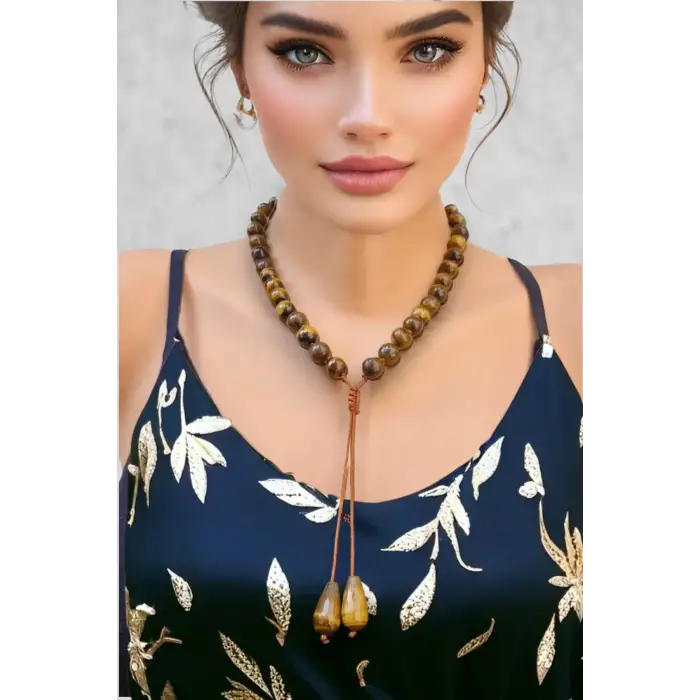 Fonksiyonel Kaplangözü Kolye Ayarlanabilir Doğal Taş Tasarım 456-2