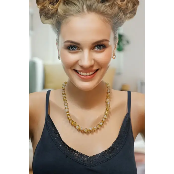 Fonksiyonel Sitrin Kolye Ayarlanabilir Doğal Taş Tasarım 677-2