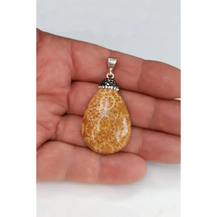 Fosil Mercan Kolye Ucu Gümüş 421-3