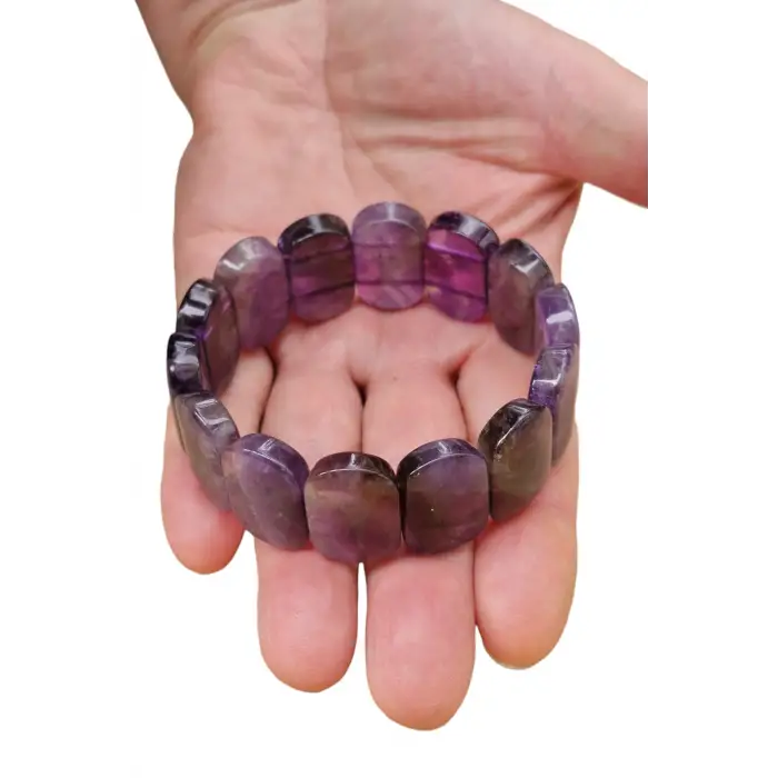 Geniş Taşlı Doğal Ametist Bileklik 122-3