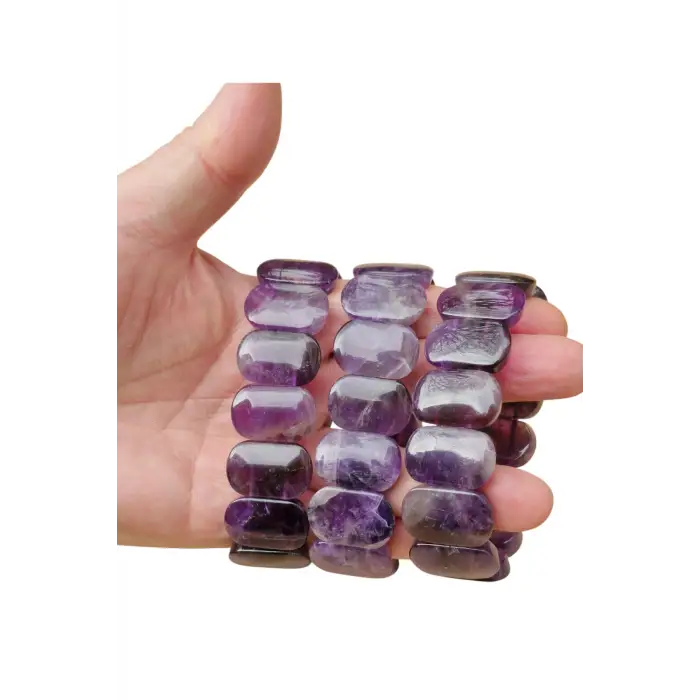 Geniş Taşlı Doğal Ametist Bileklik 122-3