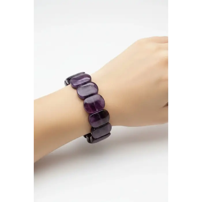 Geniş Taşlı Doğal Ametist Bileklik 122-3