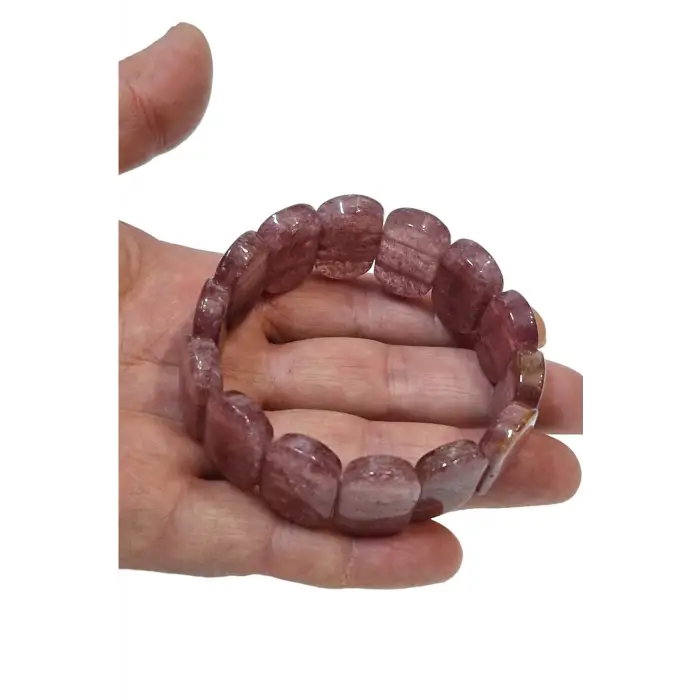 Geniş Taşlı Doğal Çilek Kuvars Bileklik 468-2