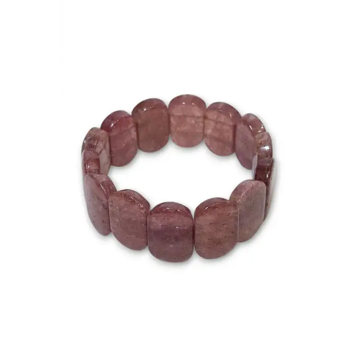Geniş Taşlı Doğal Çilek Kuvars Bileklik 468-2