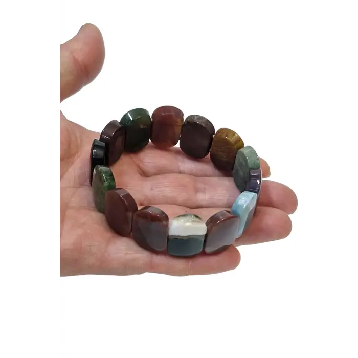 Geniş Taşlı Doğal Hint Akiği Bileklik 408-4