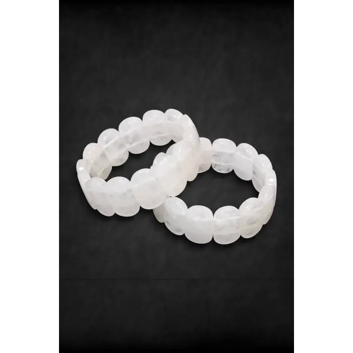 Geniş Taşlı Doğal Kristal Kuvars Bileklik 111-3