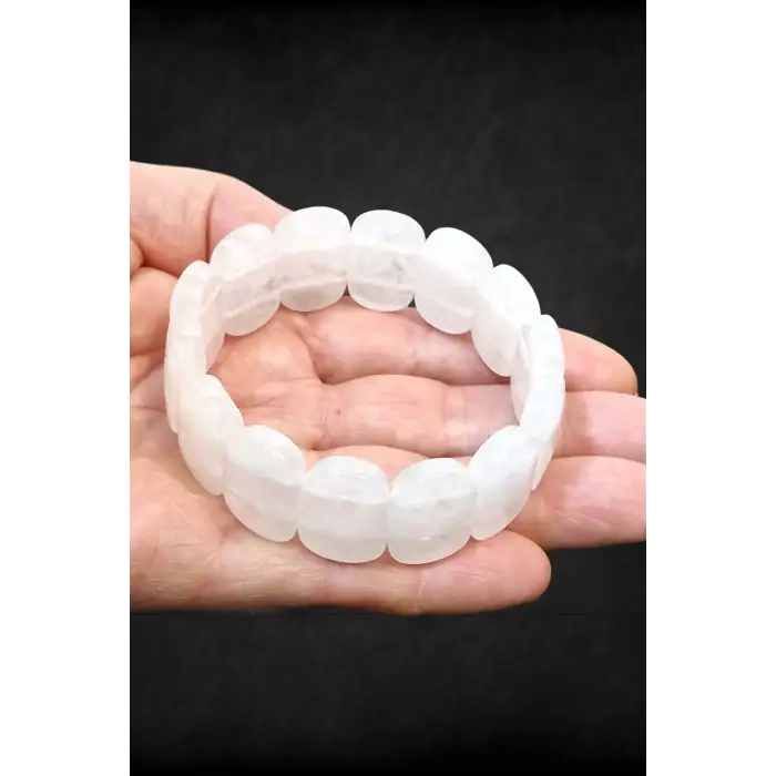 Geniş Taşlı Doğal Kristal Kuvars Bileklik 111-3