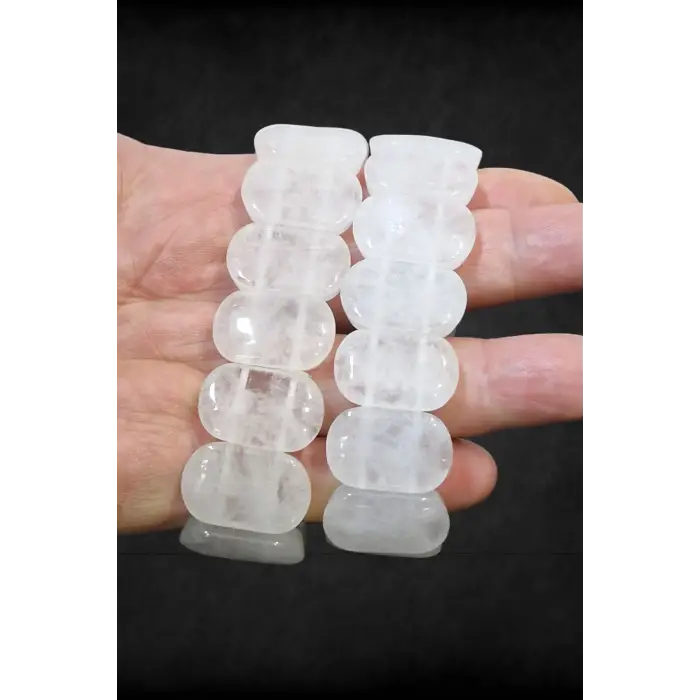 Geniş Taşlı Doğal Kristal Kuvars Bileklik 111-3